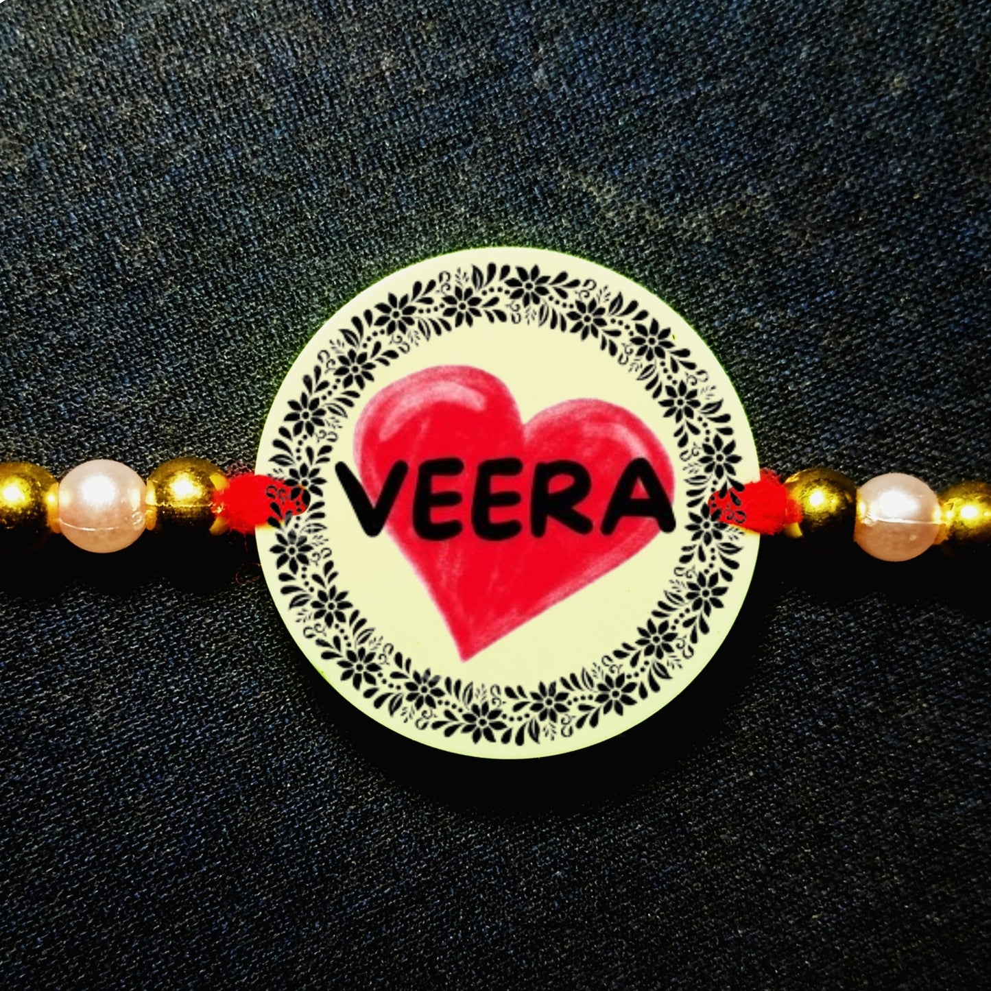 Custom Heart Design Text Rakhi [Glow In Dark Rakhi].1