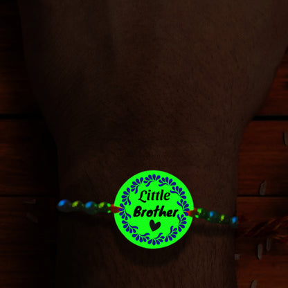 Custom Blue & Black color Text Rakhi [Glow In Dark Rakhi].1
