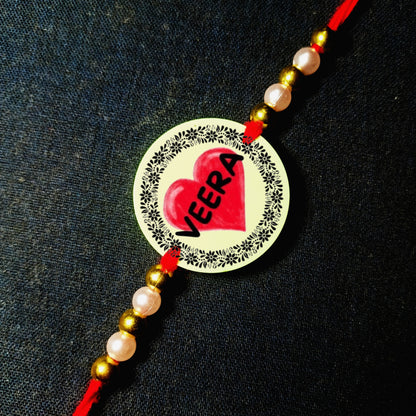 Custom Heart Design Text Rakhi [Glow In Dark Rakhi].1