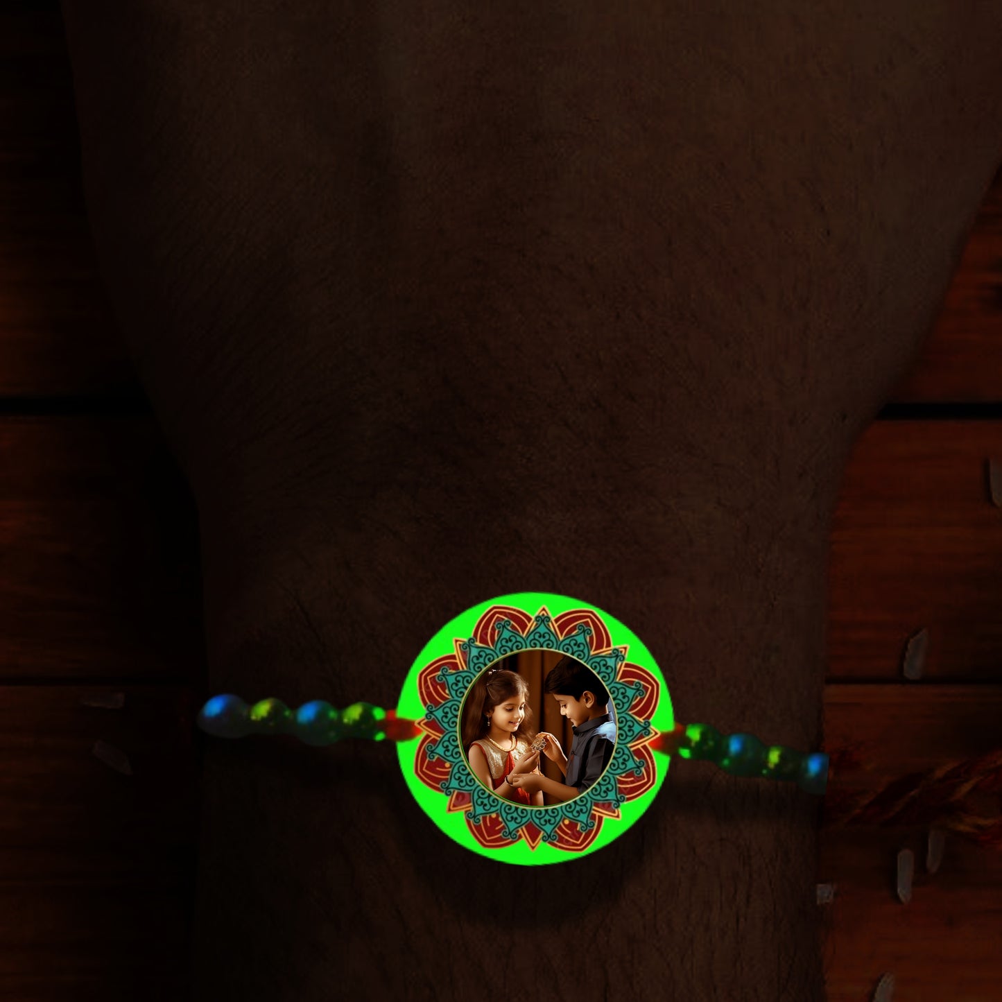 Custom Flower Photo Rakhi [Glow In Dark Rakhi].2