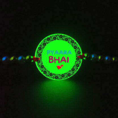 Custom Pink & Blue color Text Rakhi [Glow In Dark Rakhi].1